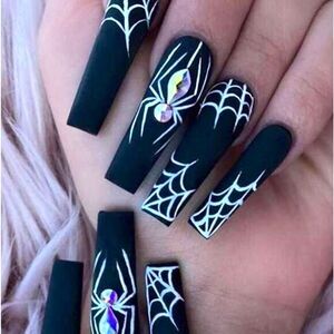 Dark Academia Goth Spider Web Punk Lolita Halloween 24 Coffin Ballet Nails